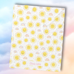 Cute pastel sunshines, rainbows and hearts fleece blanket