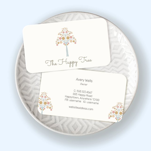 Cute Pastel Tree Off White Business Card (Creator Uploaded)