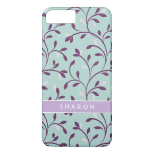 Cute pastel turquoise floral pattern monogram iPhone 8 plus/7 plus case