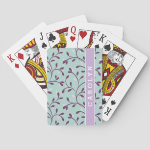 Cute pastel turquoise floral pattern monogram playing cards