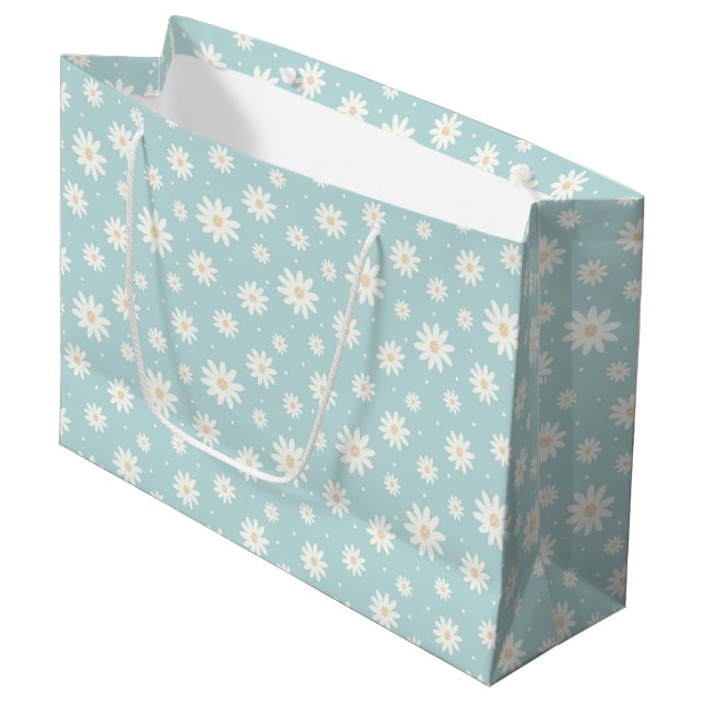 Cute  Pastel Turquoise Flower Gift Bag (Front Angled)
