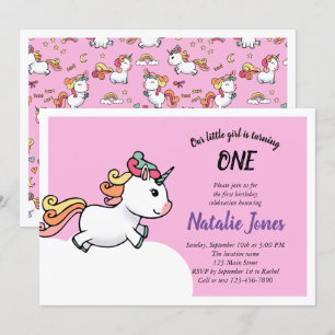 Cute pastel unicorn 1st birthday invitation