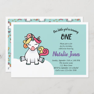 Cute pastel unicorn 1st birthday invitation