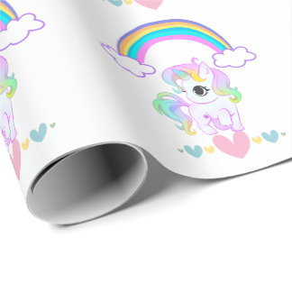 Cute pastel unicorn and rainbow design wrapping pa wrapping paper