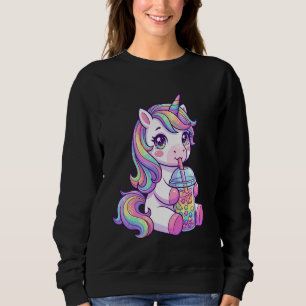 Cute Pastel Unicorn Drinking Boba Art Kawaii Pony Sweatshirt