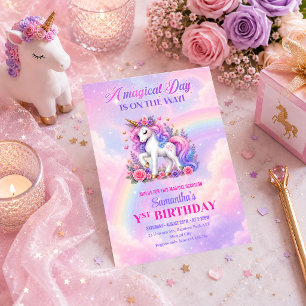 Cute Pastel Unicorn Girl Birthday Party Invitation
