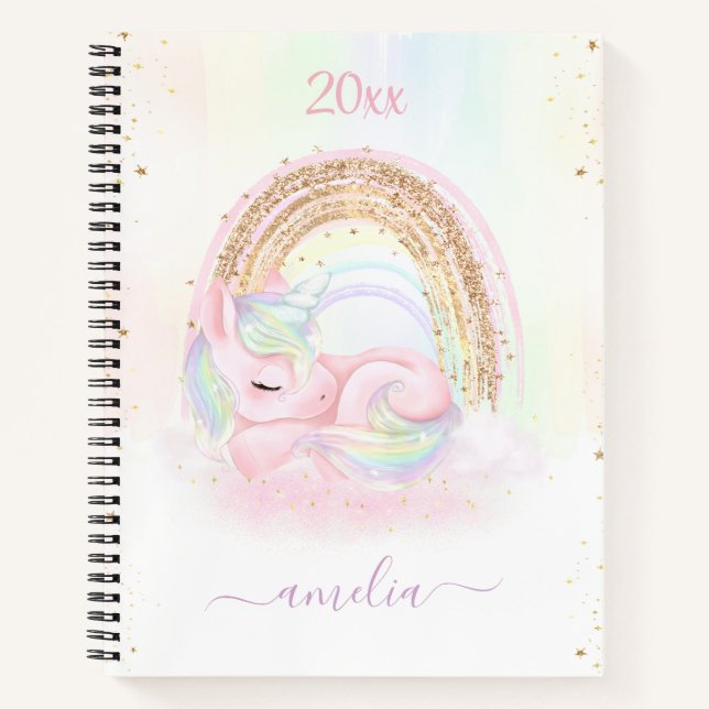 Cute Pastel Unicorn Girly Notebook (Front)