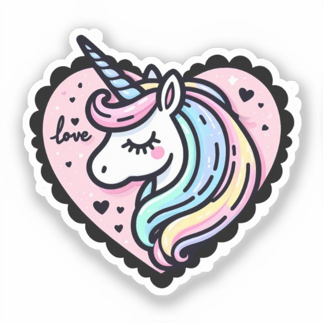 Cute Pastel Unicorn Pink Heart-Shaped Sticker (Front)
