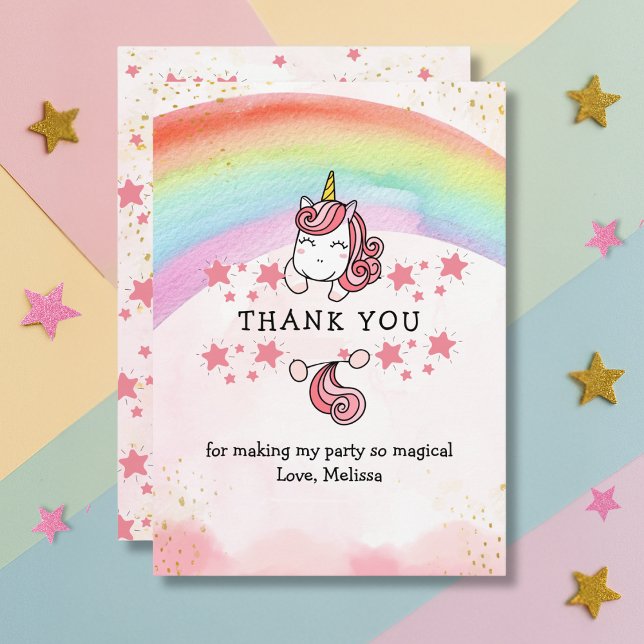 Cute Pastel Unicorn & Rainbow Birthday Thank You   Card (Creator Uploaded)