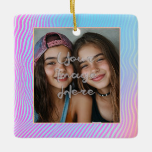 Cute Pastel Vaporwave Stripe Photo Border Ceramic Ornament