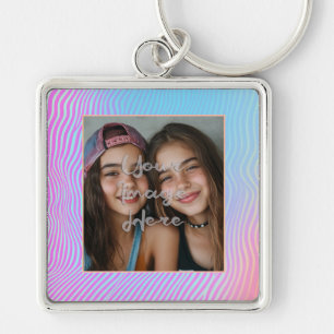 Cute Pastel Vaporwave Stripe Photo Border Key Ring