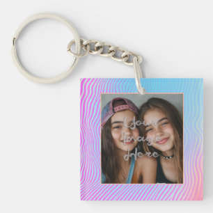 Cute Pastel Vaporwave Stripe Photo Border Key Ring