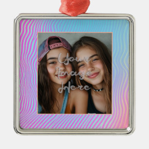 Cute Pastel Vaporwave Stripe Photo Border Metal Ornament