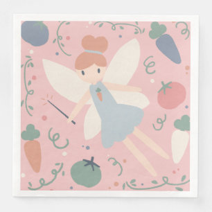 Cute Pastel Vegetable and Fruit Harvest Fairy Napkin