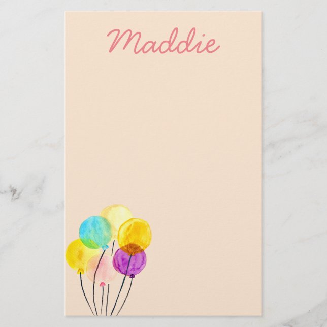 Cute pastel watercolor balloons stationery (Front)