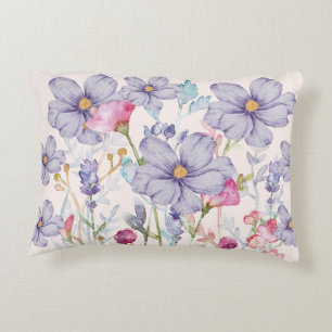 Cute pastel watercolor flowers girly Pink Decorative Cushion