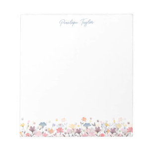 Cute Pastel Watercolor Flowers Personalized Name Notepad