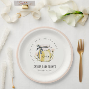 Cute Pastel Watercolor Honey Jar Baby Shower Paper Plate