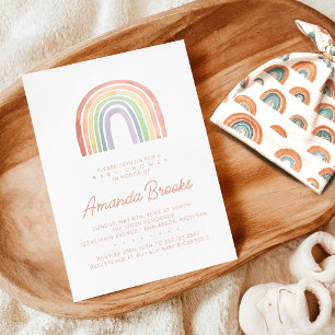 Cute Pastel Watercolor Rainbow Baby Shower Invitation
