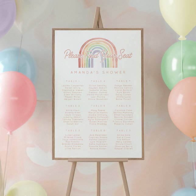 Cute Pastel Watercolor Rainbow Shower Seating Poster (Creator Uploaded)