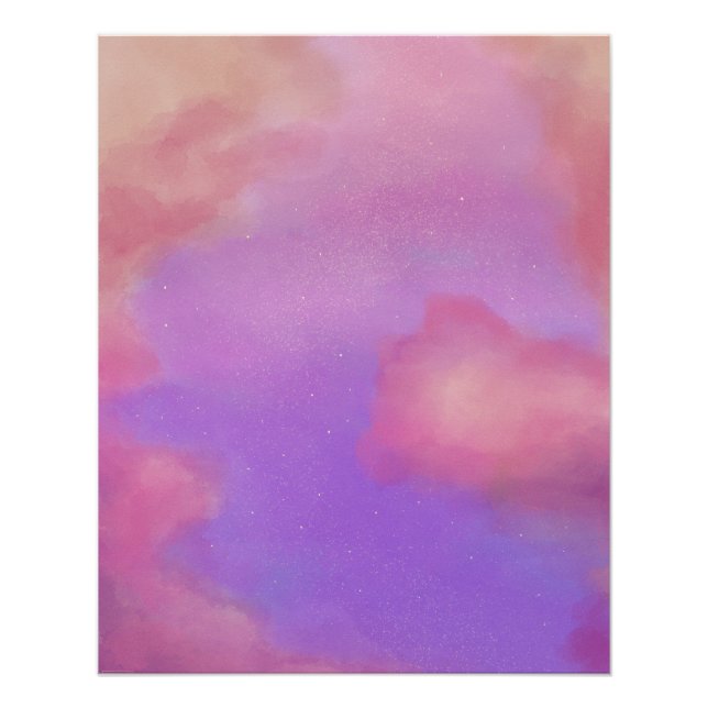 Cute Pastel Watercolor Sky with Stars Poster (Front)