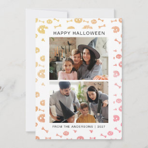 Cute Pastel Watercolor Spooky 2 Photo Halloween Holiday Card