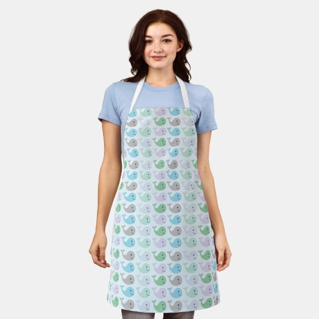 Cute Pastel Whales Pattern Apron (Worn)