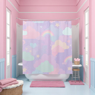 Cute Pastel Whimsical Pattern Fun Girly Cloud  Shower Curtain