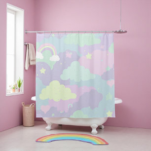 Cute Pastel Whimsical Pattern Fun Girly Cloud  Shower Curtain