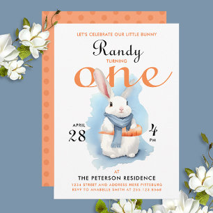 Cute Pastel White Bunny Is One Spring Watercolor Invitation