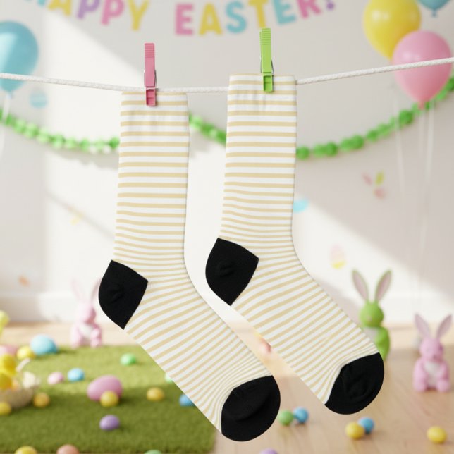 Cute Pastel Yellow and White Thin Striped Socks (Cute Yellow and White Striped Socks. Girly Pastel Thin Stripes Pattern for Easter, Girl Birthdays )