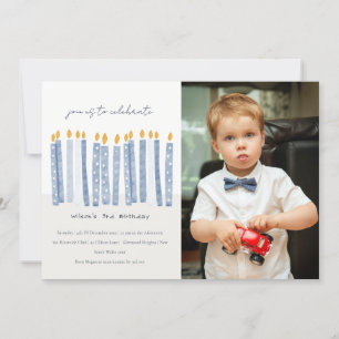 Cute Pastel Yellow Blue Photo Birthday Candles Invitation