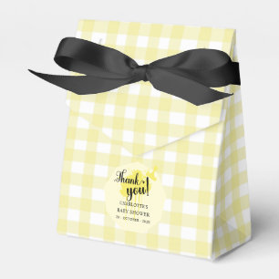 Cute Pastel Yellow Gingham Baby Shower Favour Box