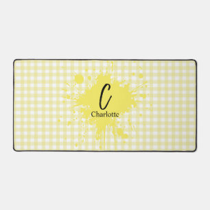 Cute Pastel Yellow Gingham Pattern Desk Mat