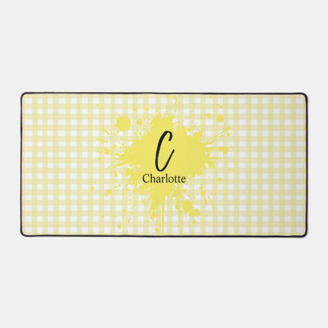 Cute Pastel Yellow Gingham Pattern Desk Mat (Front)