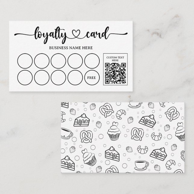 Cute Pastries Bakery Coffee Shop QR Code Loyalty Card (Front/Back)