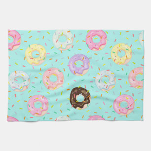 Cute pastry bakery shop Sprinkles Doughnuts patter Tea Towel