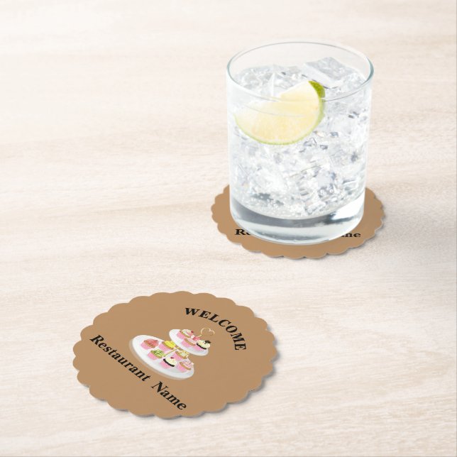 Cute pastry bakery shop welcome cupcake Name Paper Coaster (Insitu)