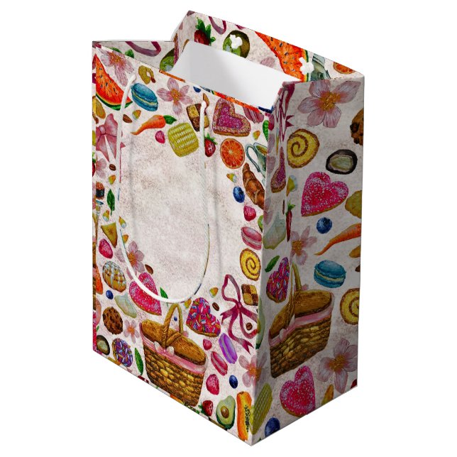 Cute Pastry Confections Sweets Medium Gift Bag (Back Angled)
