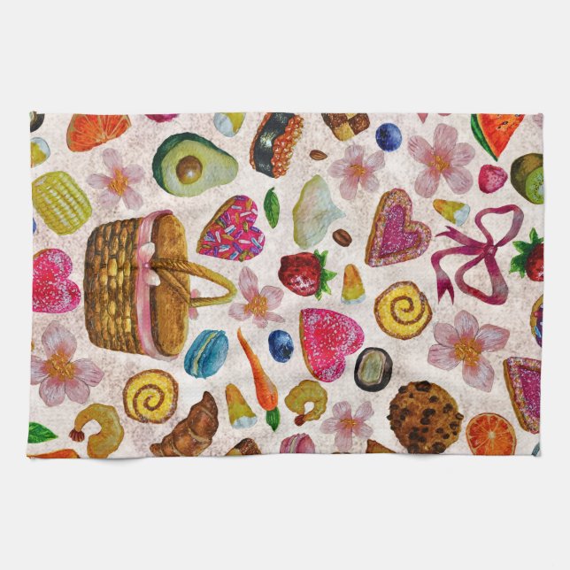 Cute Pastry Confections Sweets Tea Towel (Horizontal)
