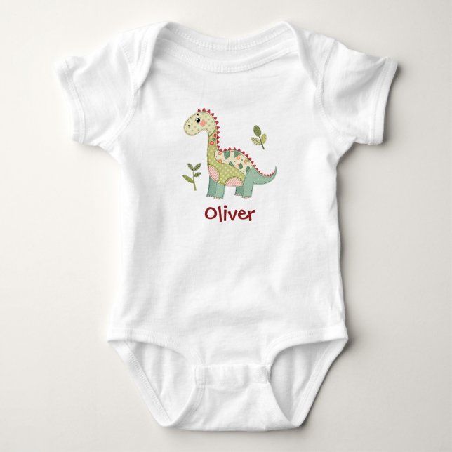 Cute Patchwork Dinosaur Baby Bodysuit (Front)