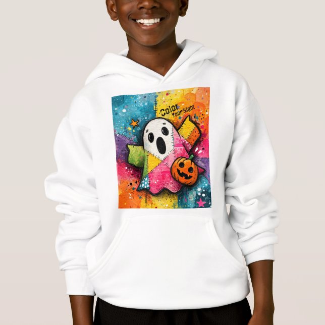 Cute Patchwork Ghost Colourful Splatter Art (Front)