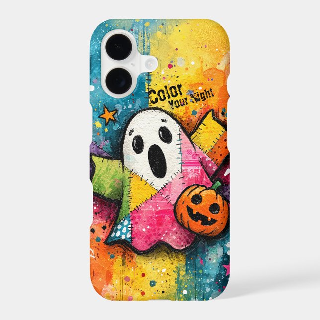 Cute Patchwork Ghost Colourful Splatter Art (Back)
