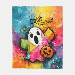 Cute Patchwork Ghost Colourful Splatter Art Fleece Blanket