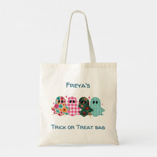 Cute Patchwork Ghost Halloween Trick or Treat Tote Bag