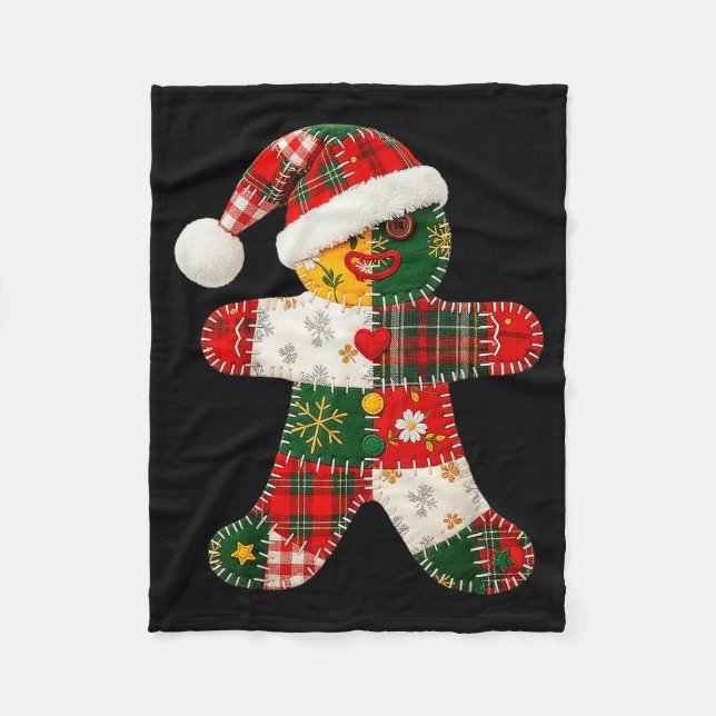 Cute Patchwork Gingerbread Man Christmas Men Women Fleece Blanket (Front)
