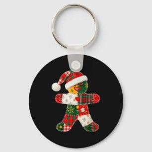 Cute Patchwork Gingerbread Man Christmas Men Women Key Ring