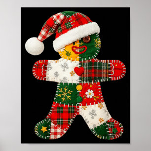 Cute Patchwork Gingerbread Man Christmas Men Women Poster