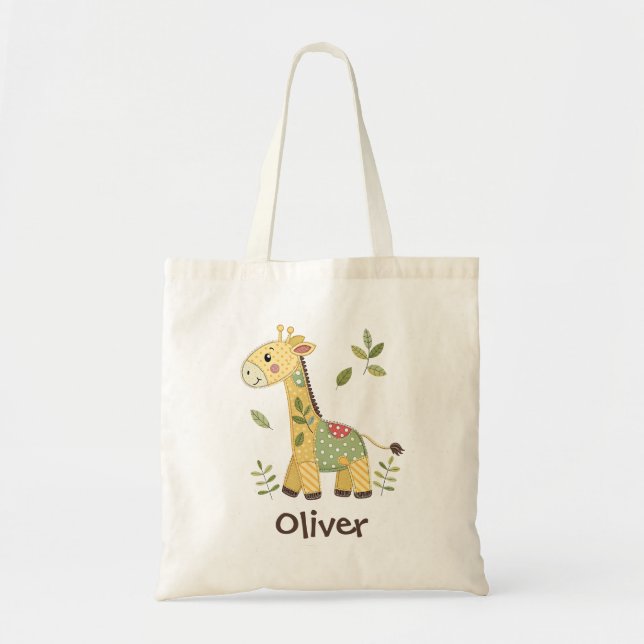 Cute Patchwork Giraffe Tote Bag (Front)