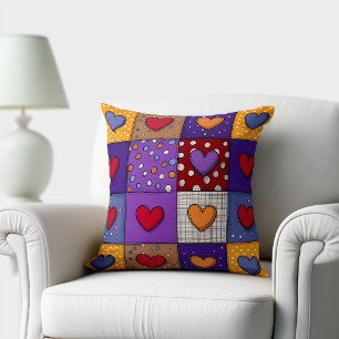 Cute Patchwork Hearts Cushion